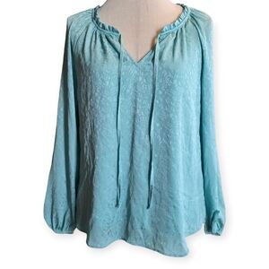 LC Lauren Conrad Long Sleeve Peasant Blouse, Blue/Green Color, Sizr XS